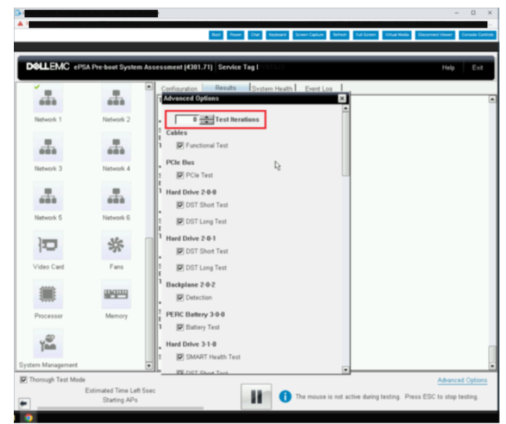 Presione F2 para configurar iteraciones de prueba