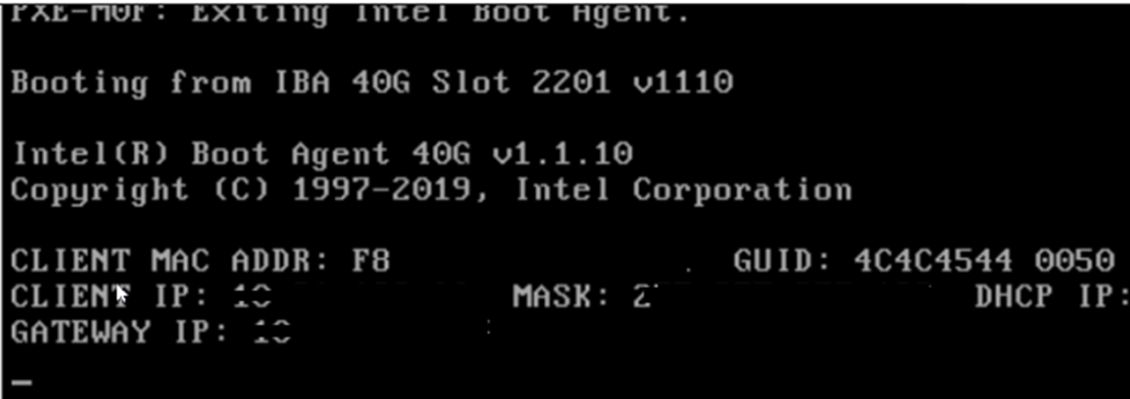 PXE 開機失敗的螢幕擷取畫面