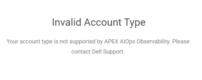 APEX AIOps 계정 유형이 잘못되었습니다.