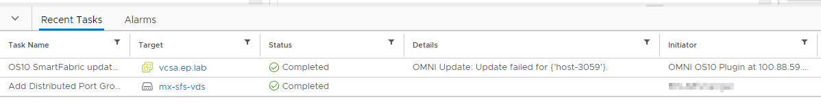 Falla de la tarea de Omni SmartFabric