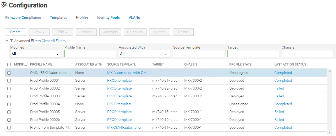 Página de perfiles de OME-M