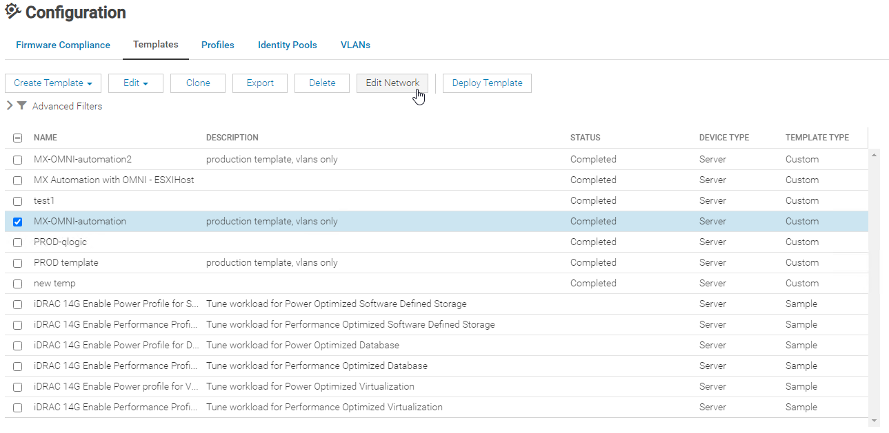 Página de plantillas de OME-M