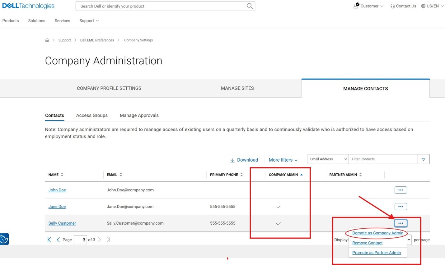 회사 관리자 권한으로 강등