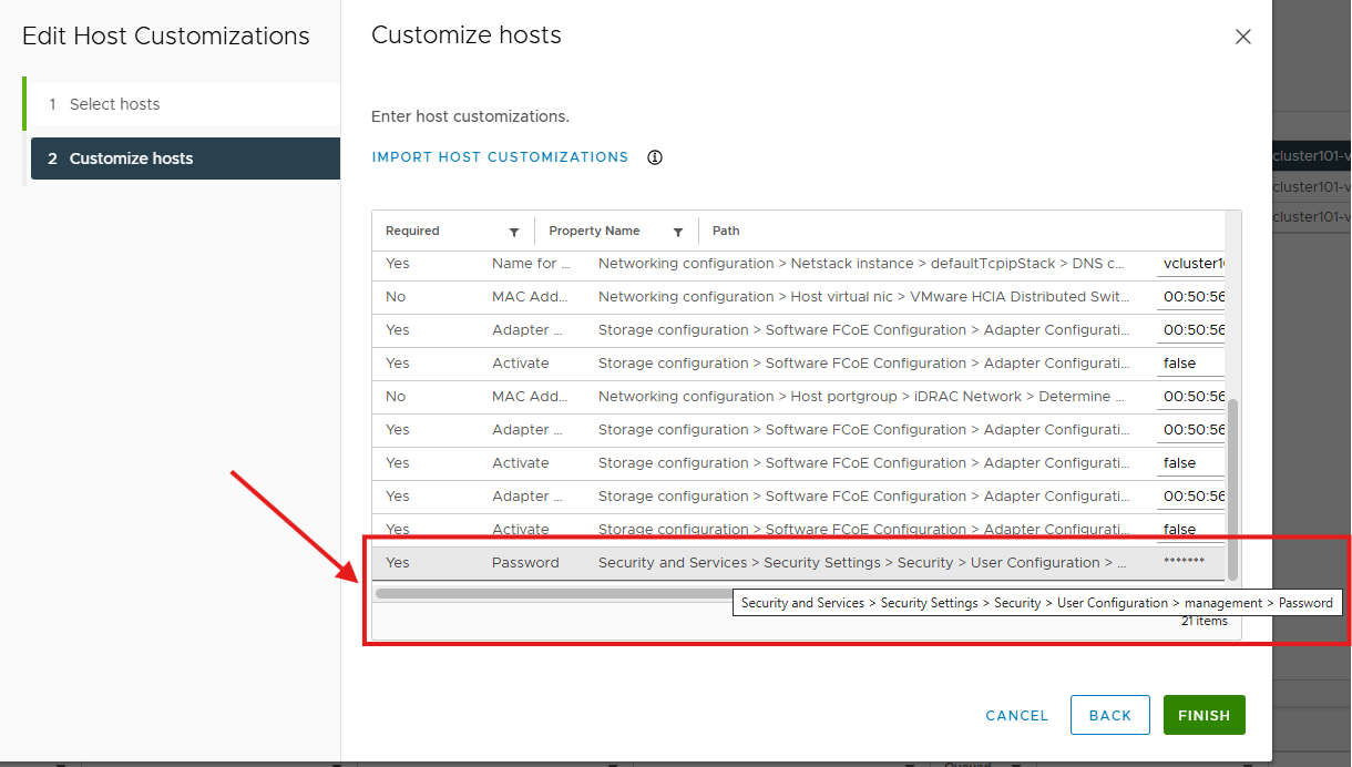 選択内容のカスタマイズのスクリーンショット