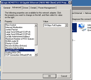 Paramètre de vitesse de la carte NIC