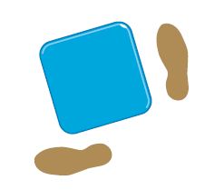 Vue de dessus d’un caisson bleu avec deux empreintes positionnées pour une position correcte avant le levage