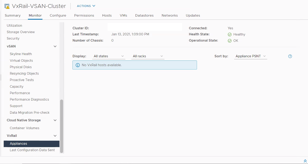 使用可能なホストがないスクリーンショット。