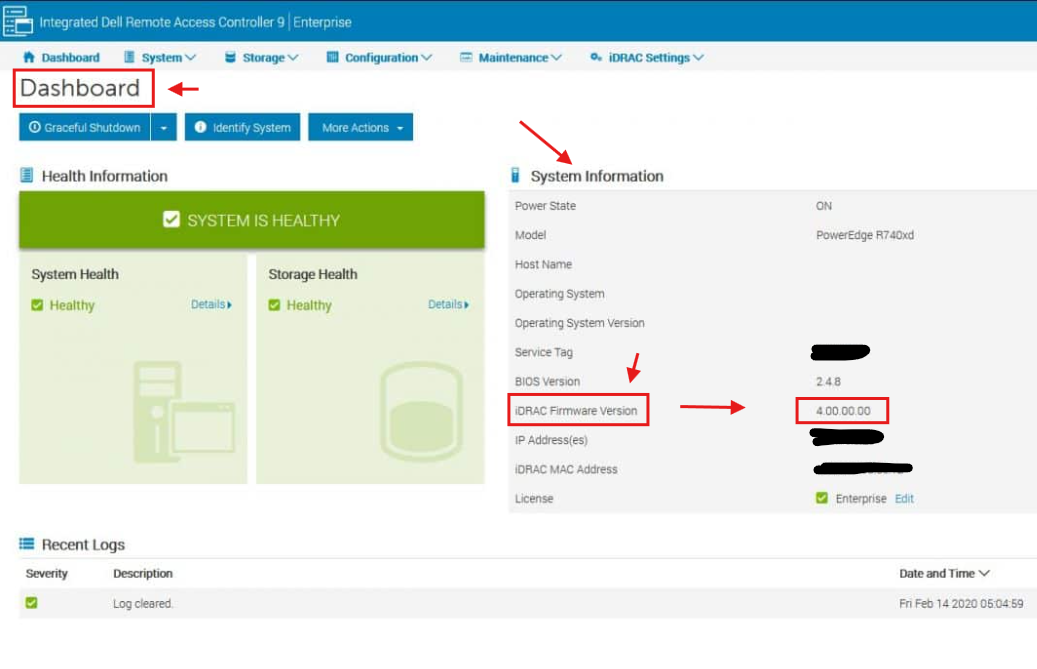 Positionsvägledning för iDRAC-firmware i iDRAC-gränssnittet