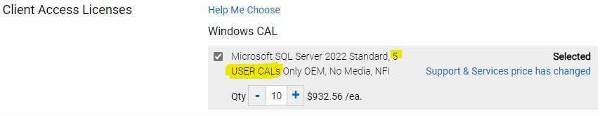 Zakup licencji CAL dla każdego użytkownika lub urządzenia łączącego się z serwerem SQL