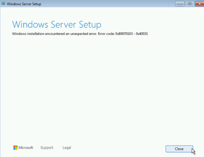 Tela Erro inesperado recebido
