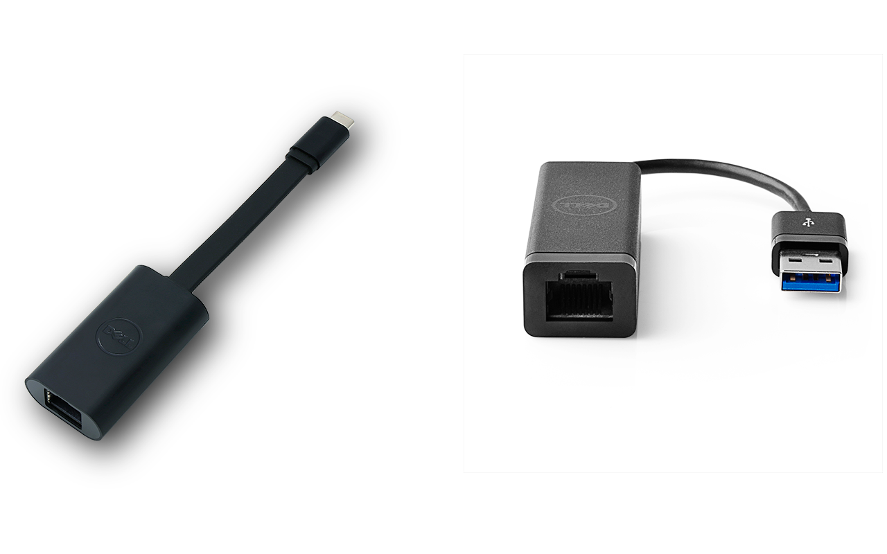 To Ethernet-adaptere til bærbare og stationære pc'er: en med USB-C-stik og en med USB-A-stik