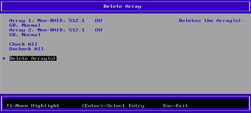 [Delete Array(s)(アレイの削除)]を選択します