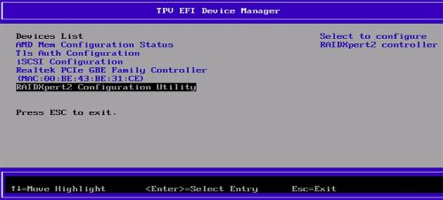 Selecione o utilitário de configuração do RAIDXpert2
