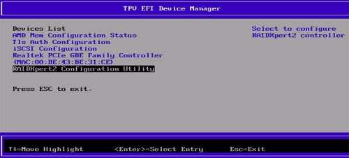 Selecione o utilitário de configuração do RAIDXpert2