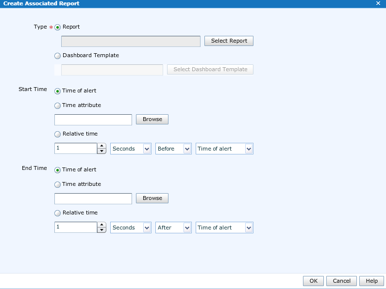 Screenshot of the DPA Create Associated Report dialog box
