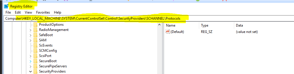 Skærmbillede af registreringsdatabasen for Windows-operativsystemet