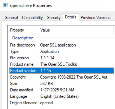 Szczegóły wersji OpenSSL