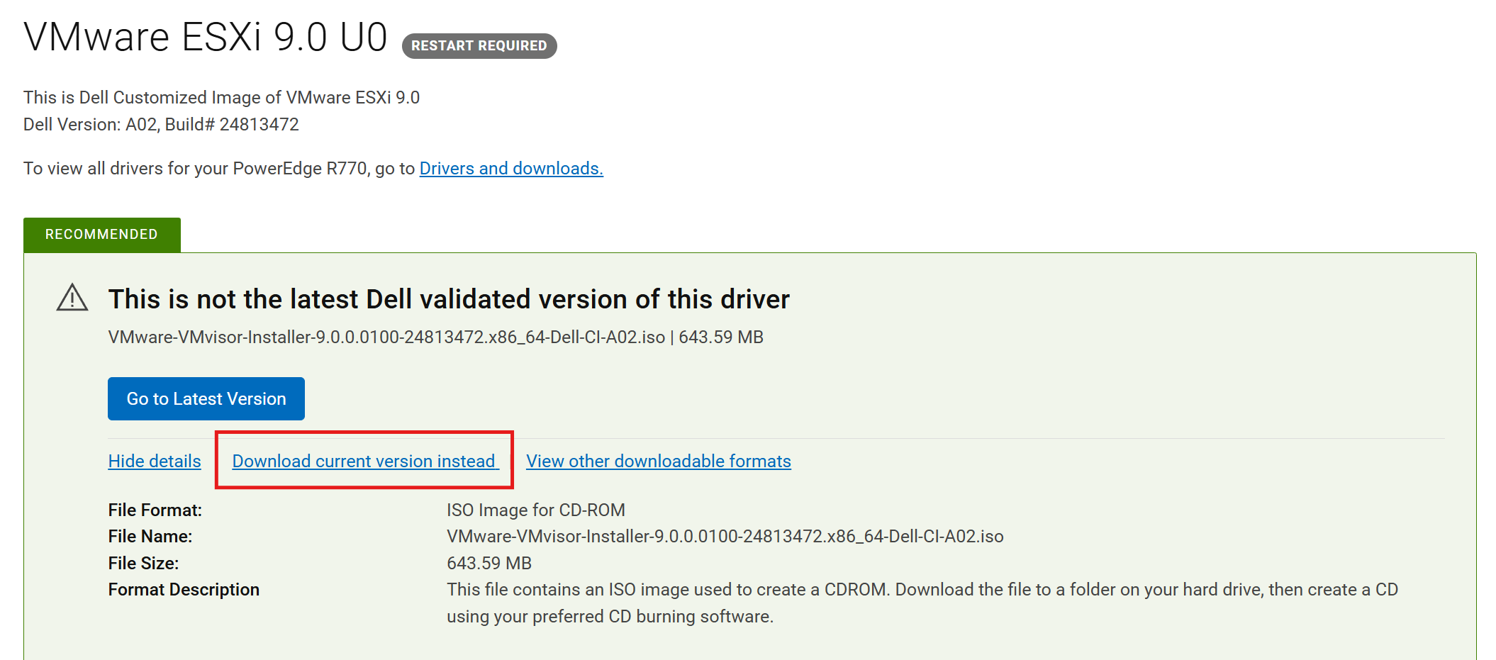 Velg Last ned gjeldende versjon