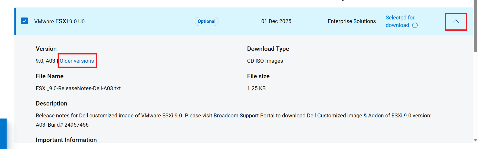 Expandera VMware ESXi och välj Andra versioner