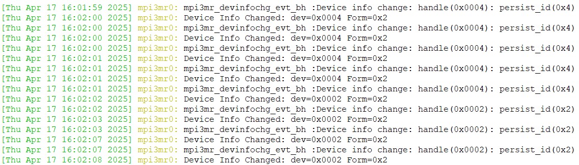 Schermata delle stampe di debug ripetute dei driver