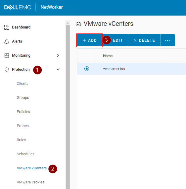 Vy över NWUI VMware vCenter-skydd.