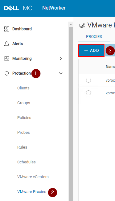 Lägga till en NetWorker VMware Protection (NVP) vProxy-enhet från NWUI.