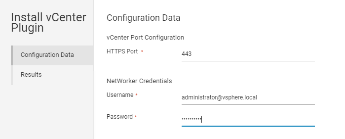 installasjonsalternativer for vSphere-plugin.