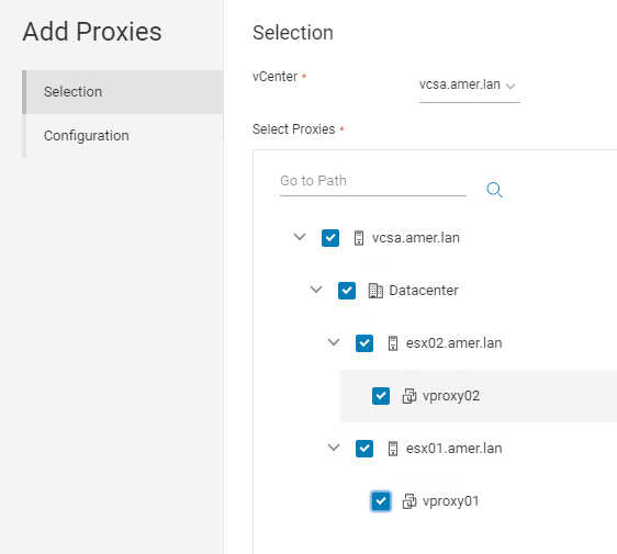 Параметры выбора vProxy.