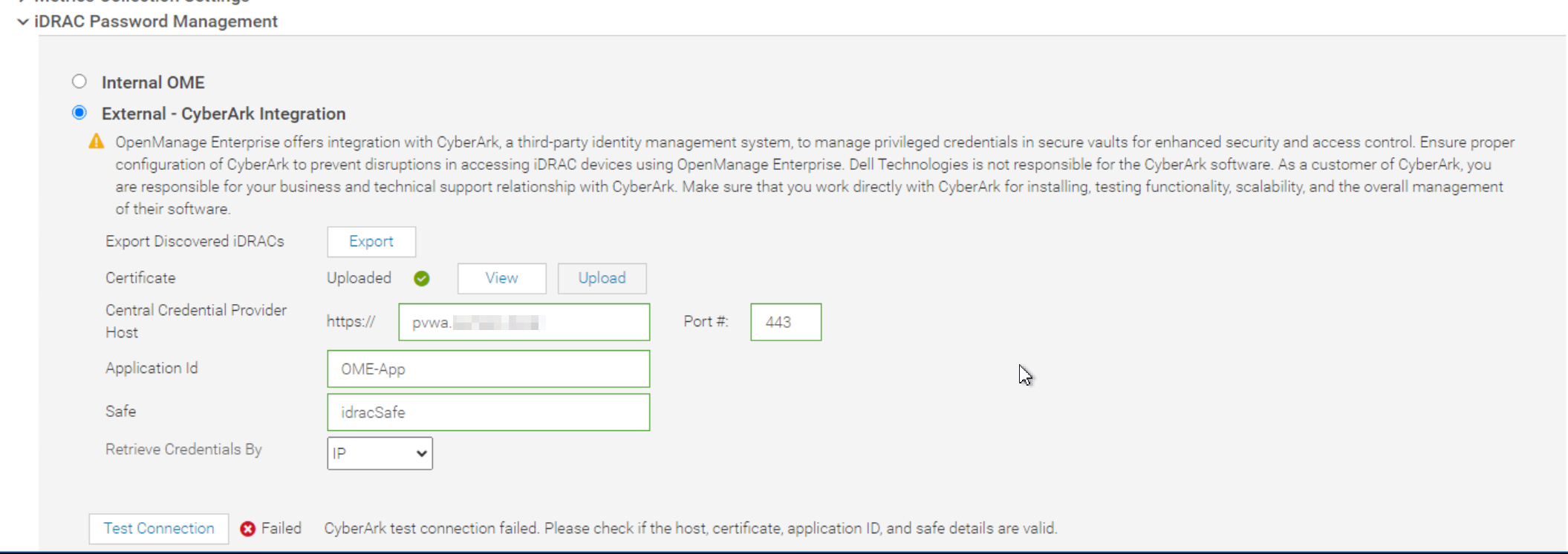 Error de conexión de prueba
