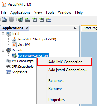 在 visualvm 中新增 jmx 連線