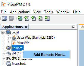 Gebruik visualvm om een externe host toe te voegen