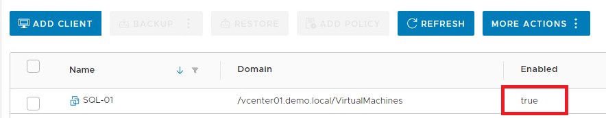 Client showing as enabled.