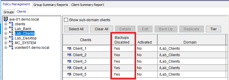 All clients in one domain showing as disabled.