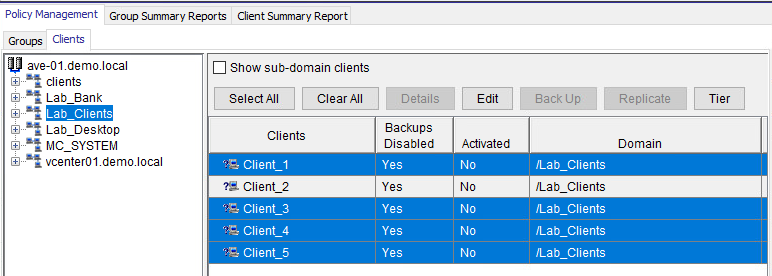 Selecting some clients.