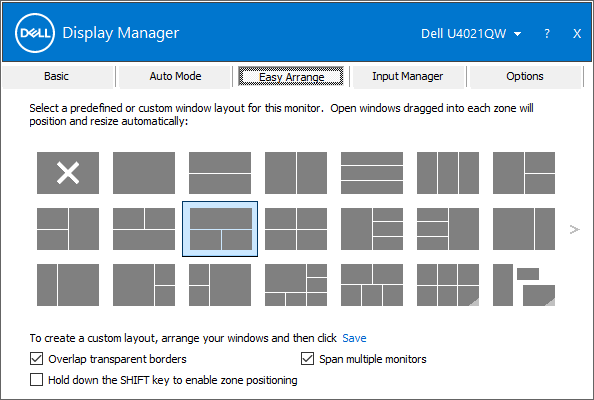 Vista della disposizione del doppio monitor in Dell Display Manager