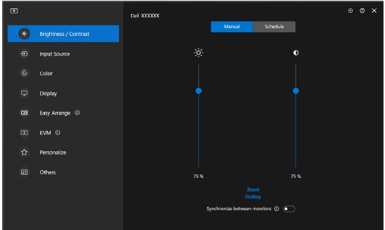 Modalità Manual per Brightness o Contrast in Dell Display and Peripheral Manager