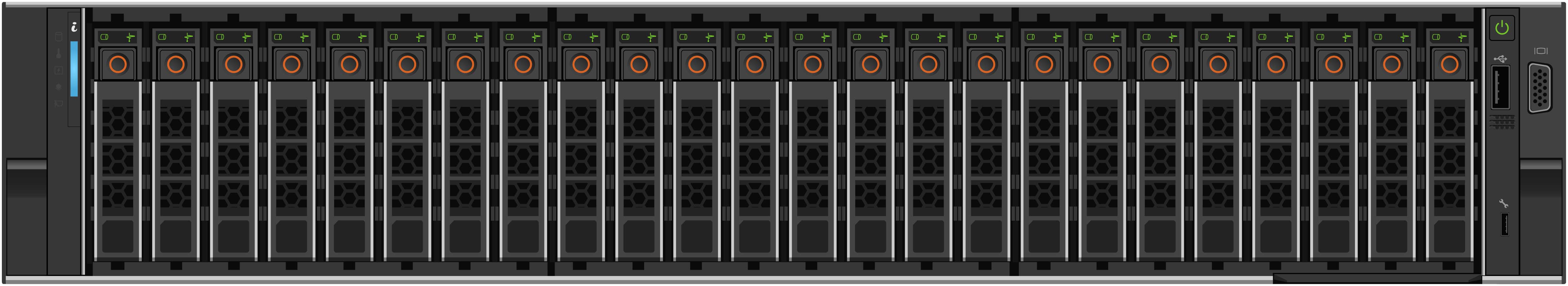 Visning forfra af en VxR (Intel)(P)(V)670(F)(N) / (AMD)(P)675(F/N) set forfra