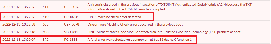CPU MCE seen with a fatal BUS error