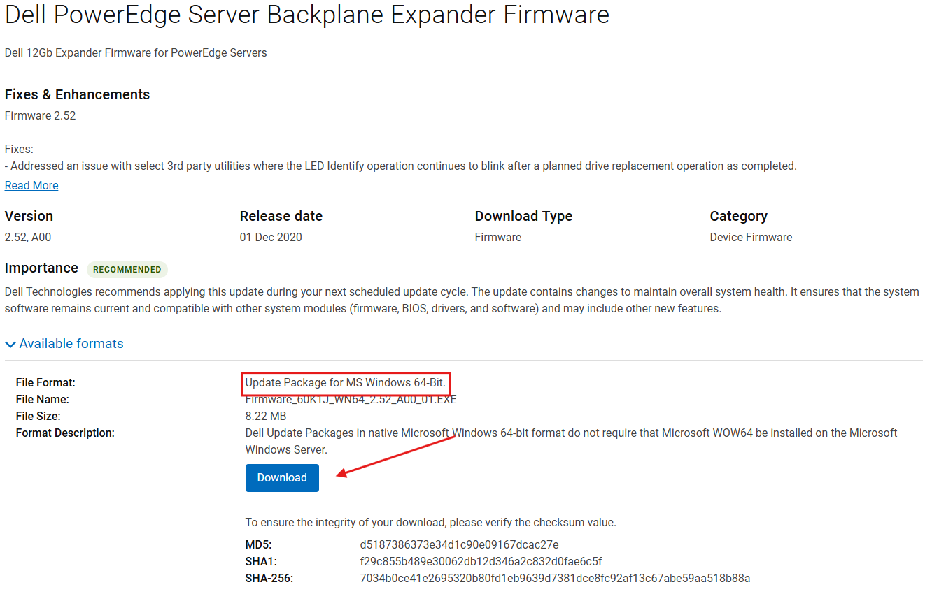 Esempio di pagina di download per il firmware del backplane di espansione