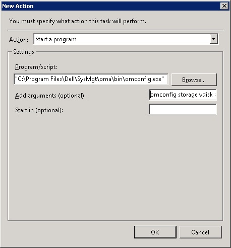 Especifique o programa ou script e os argumentos