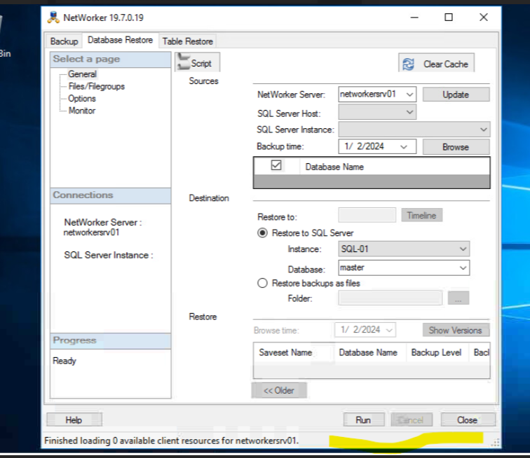 NetWorker-plugin-modul for SQL Server-modul