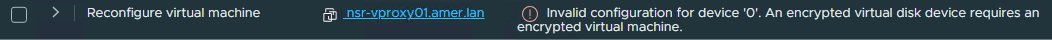 vProxy zgłasza, że zaszyfrowane urządzenie dysku wirtualnego wymaga zaszyfrowanej maszyny wirtualnej