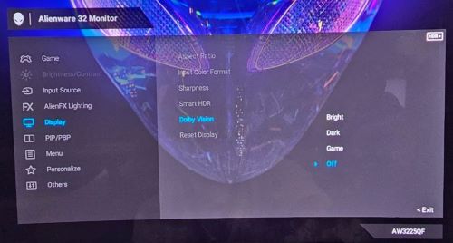 顯示 Dolby Vision 選項的 OSD