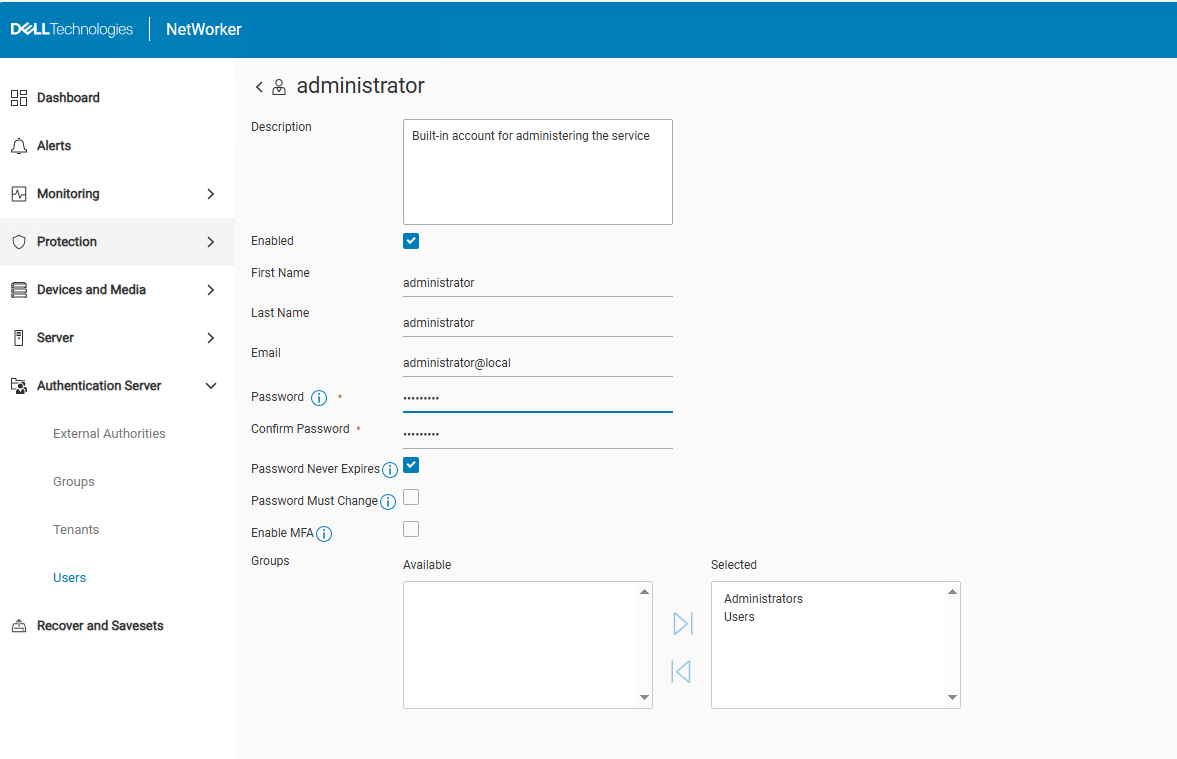 Opdatering af adgangskoden fra NWUI