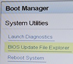 Valitse BIOS Update File Explorer kohdassa System Utilities.