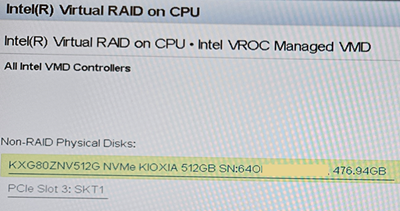 vérifier la configuration de l’appareil sous Intel Virtual Raid on CPU