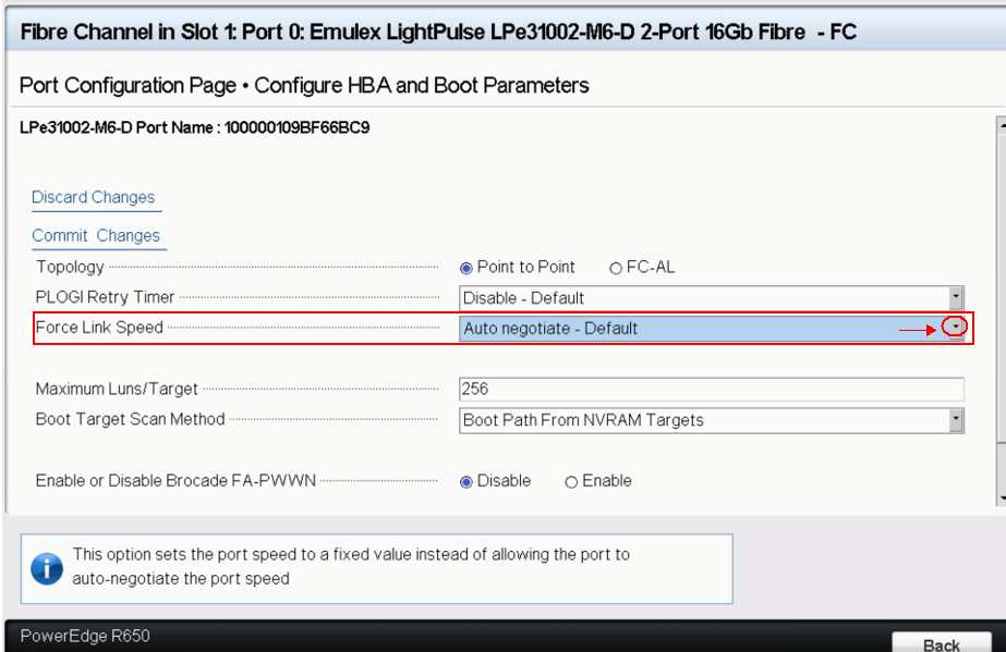 force link speed, emulex settings