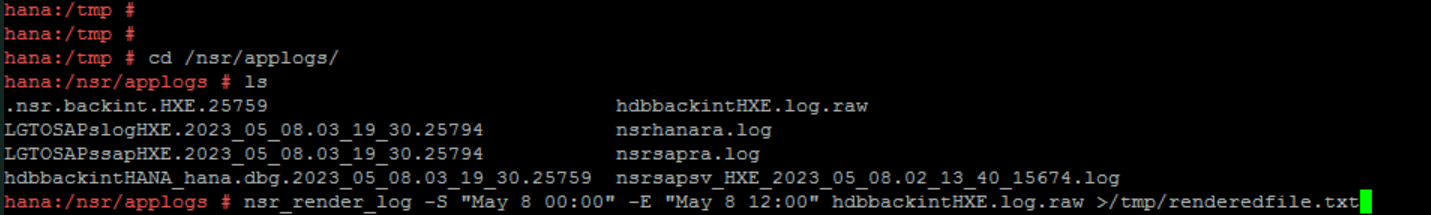 hdbbackinitHXE.log.rawファイルをテキスト ファイルにレンダリングする