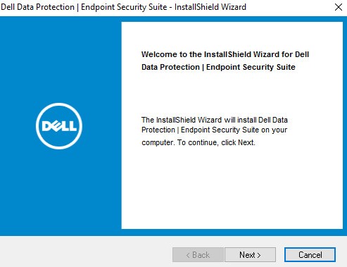 Uvítací obrazovka sady Dell Endpoint Security Suite Enterprise