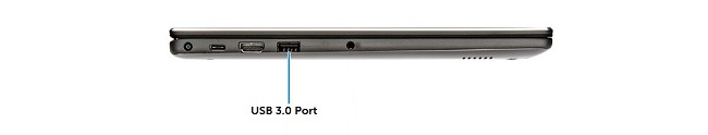 En bærbar PC sett fra siden med merket USB 3.0-port.